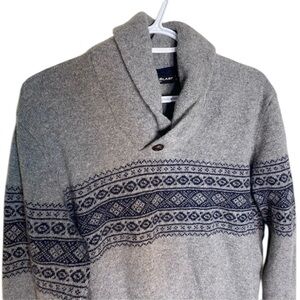 DANIEL BLASI Men’s Grey Navy Wool Sweater Fair Isle Shawl Collar Nordic Size XL